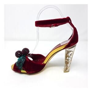 Yves Saint Laurent Tom Ford Vintage Cherry Sandals Red Velvet Heels 37 7